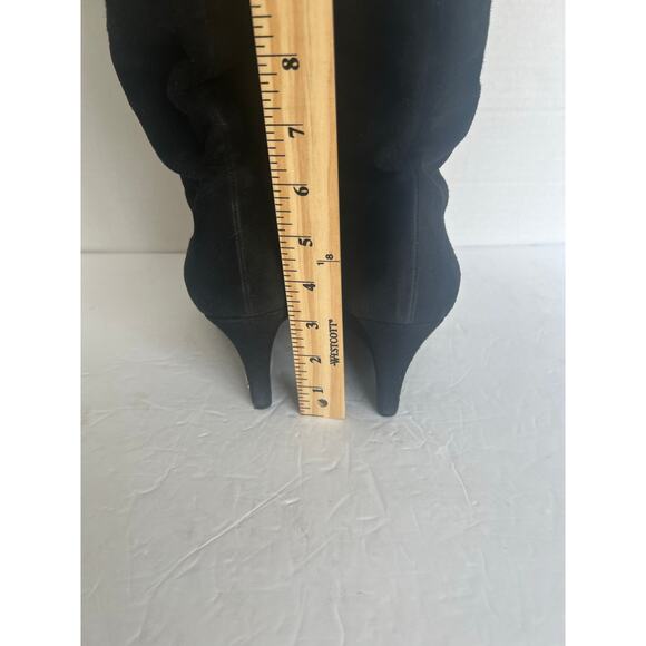 Gucci Black Suede Knee High Wedge Heel Pull On Round Toe Boots 203924 Sz 7.5M - Picture 8 of 13